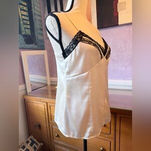 SILK SZ S Vintage Moda Cream and Black Lace Chemise